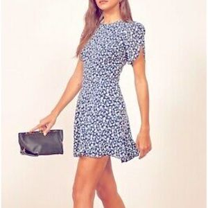 Reformation mini navy blue white Violette in Elyse